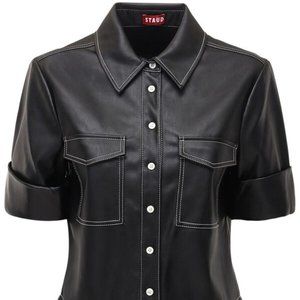 STAUD Rue Faux Leather Shirt - Black